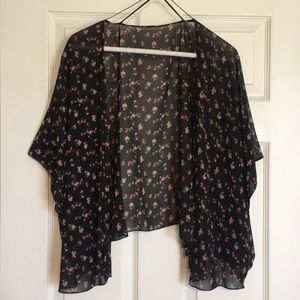 Women’s sheer black short sleeve floral cover up